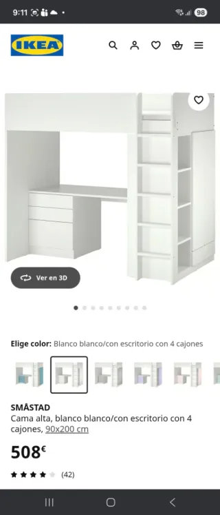 Cama juvenil con escritorio y estanterías