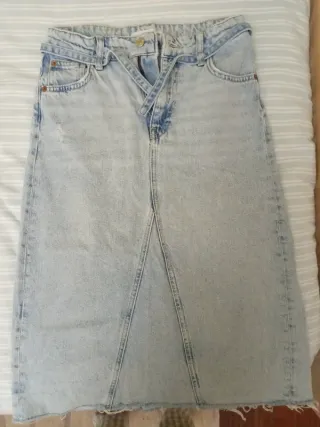 Falda larga denim vintage lavado claro