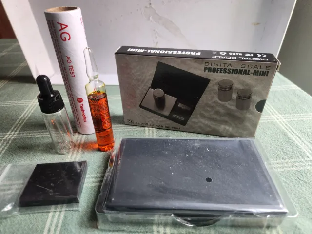 COMPROBADOR PLATA, PIEDRA DE TOQUE Y CUENTAGOTAS.