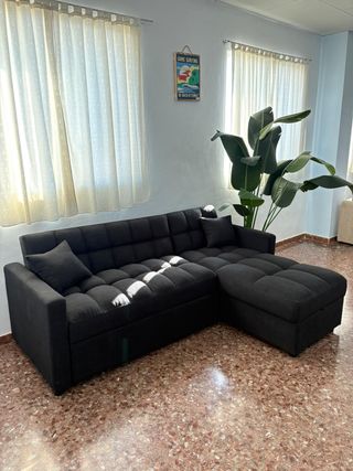 Oferta Sofá Cama Chaise Longue con Arcón Negro