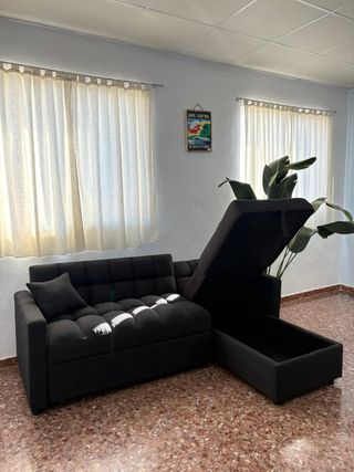 Oferta Sofá Cama Chaise Longue con Arcón Negro