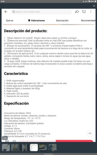 Detector de metales acuático sumergible