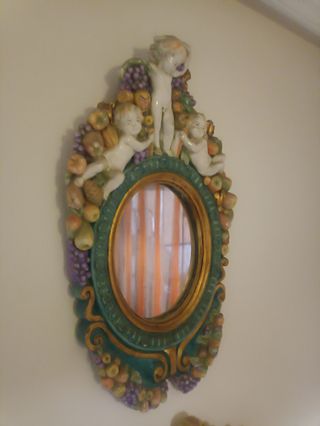 Espejo Veneciano Porcelana Frutas Querubines