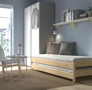 Cama individual de madera apilable
