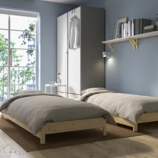 Cama individual de madera apilable