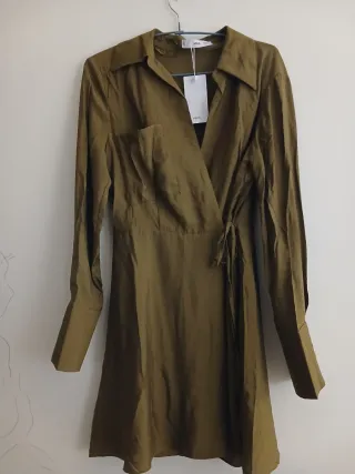 Vestito incrociato fiocco verde oliva