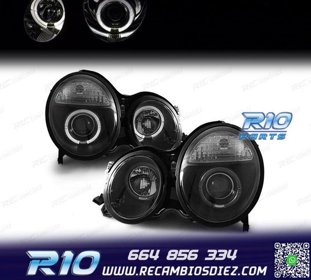 FAROS OJOS ANGEL LUPA MERCEDES CLASE E W210 99-02 FONDO NEGR