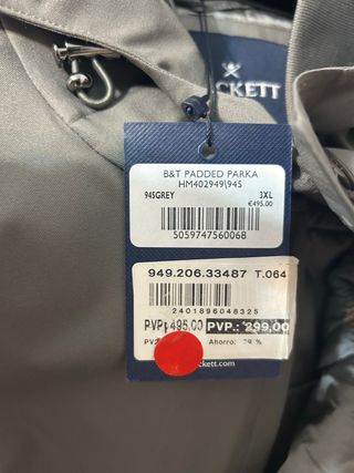 Abrigo Hackett Impermeable Gris Talla XL