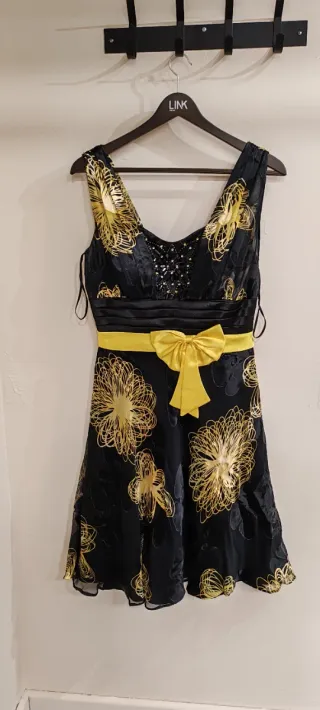 Vestido fiesta negro y amarillo T40