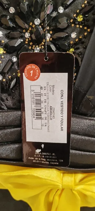 Vestido fiesta negro y amarillo T40