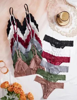 Completo intimo pizzo bianco, bralette e rperizoma