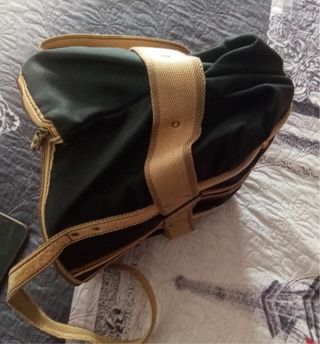 Borsa Fay pelle e nylon nera e oro