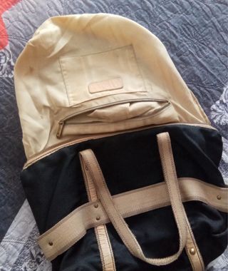 Borsa Fay pelle e nylon nera e oro