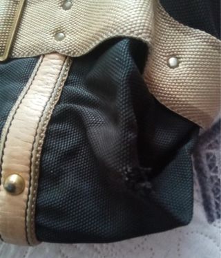 Borsa Fay pelle e nylon nera e oro