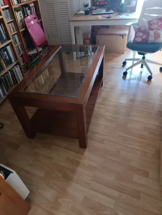 Mesa Centro Caoba Cristal y Madera