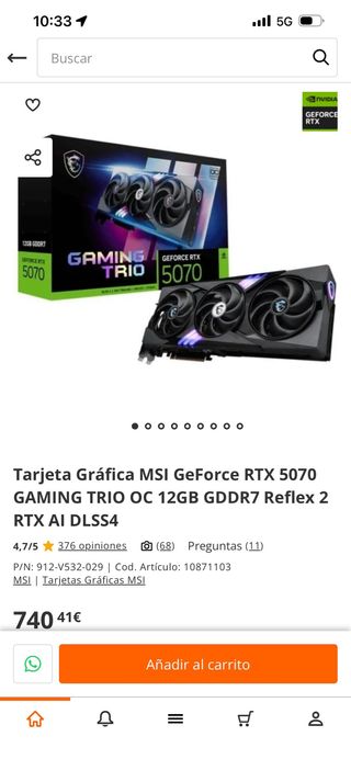 MSI RTX 5070 GAMING TRIO OC 12GB SEMINUEVA!