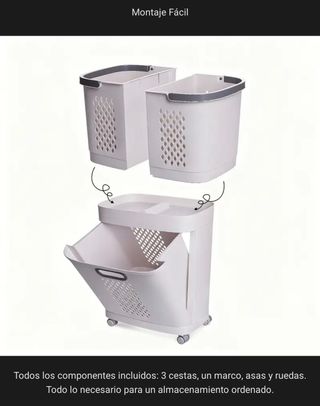 Cesto grande plástico blanco con 3 compartimentos