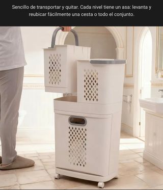 Cesto grande plástico blanco con 3 compartimentos