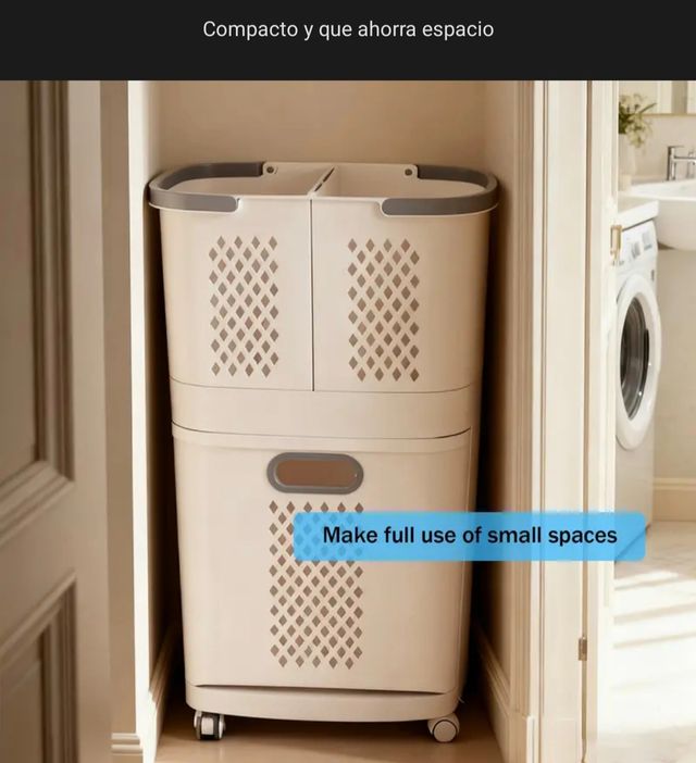 Cesto grande plástico blanco con 3 compartimentos