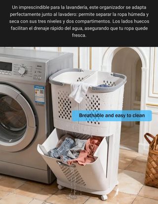 Cesto grande plástico blanco con 3 compartimentos