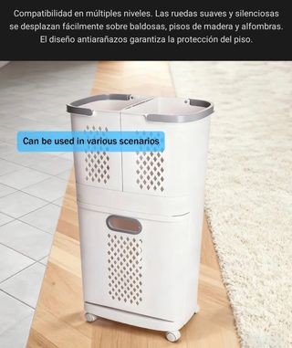 Cesto grande plástico blanco con 3 compartimentos