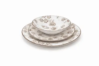 Set 18 piatti ceramica floreale marrone