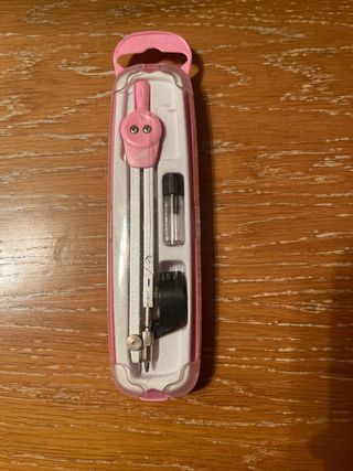 Compás escolar rosa con estuche