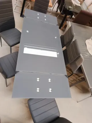 Mesa comedor extensible cristal gris