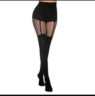 Set 3 paia collant neri effetto rete, modellanti,