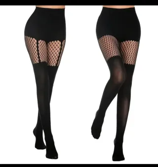 Set 3 paia collant neri effetto rete, modellanti,