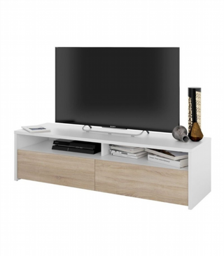 Mesa TV Con 2 Puertas 130 Cm. Blanco Artik/Roble