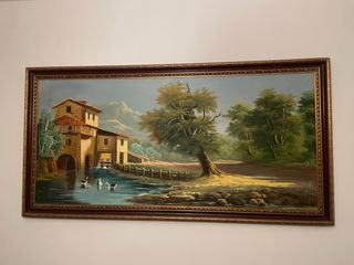 Cuadro antiguo paisaje con molino