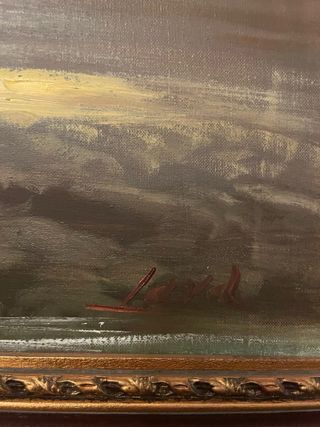 Cuadro antiguo paisaje con molino