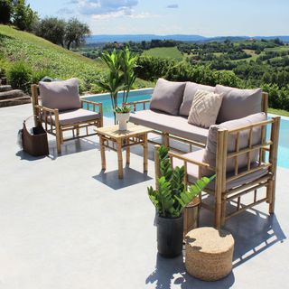 Poltrona da Giardino Bamboo Orientale con Cuscino