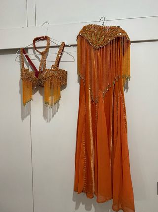 Traje Danza Vientre Talla S Dorado Naranja