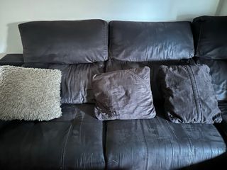 Sofá Chaiselongue Piel y Tela marrón