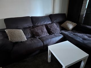 Sofá Chaiselongue Piel y Tela marrón