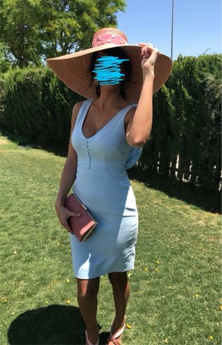 Vestido fiesta corte mini celeste Talla S