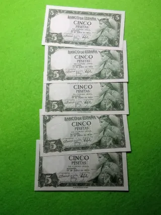 5 Billetes 5 Pesetas 1954 España excelente estado