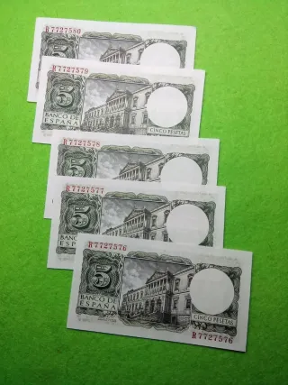 5 Billetes 5 Pesetas 1954 España excelente estado