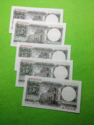 5 Billetes 5 Pesetas 1954 España excelente estado