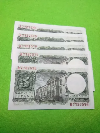 5 Billetes 5 Pesetas 1954 España excelente estado