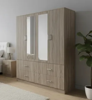 Armario de cuatro puertas con espejo