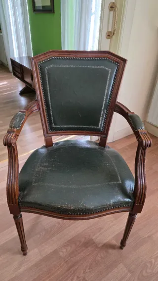 2 Poltrone in Legno e Pelle Verde