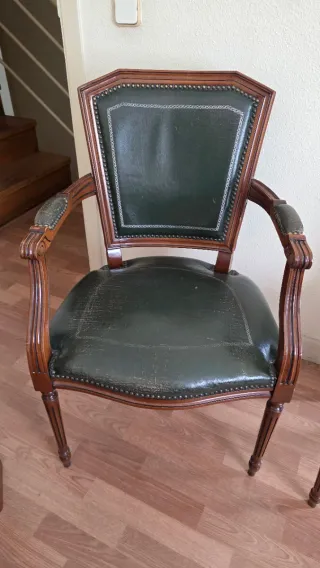 2 Poltrone in Legno e Pelle Verde