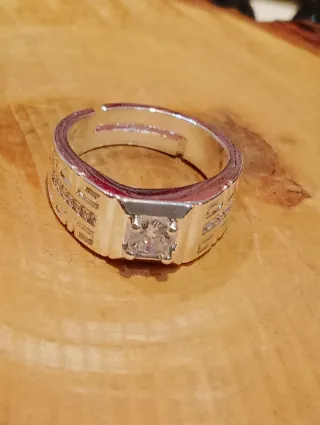 Anillo Plata Hombre Circonita Ajustable
