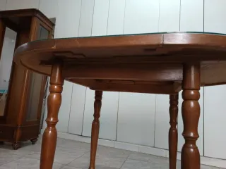 Mesa redonda extensible cristal y madera