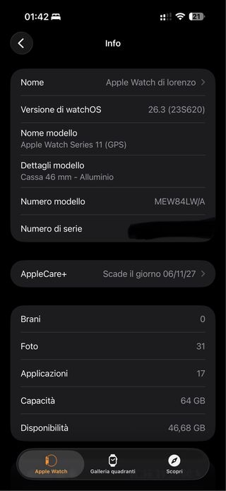 Apple Watch 11 46mm Nero Jet Black + apple care+