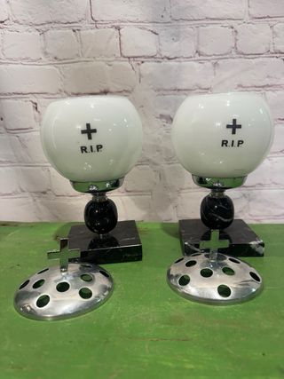 Pareja portavelas opalina y mármol R.I.P.