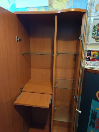 Mueble de madera con vitrina